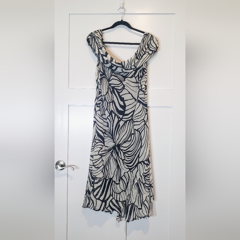 Giorgio Fiorlini Long Dress Sleeveless Draped Neck Black White Floral Size 16